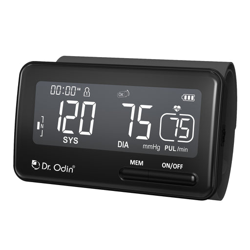 Digital blood pressure monitor with Dr. Odin branding on a white background