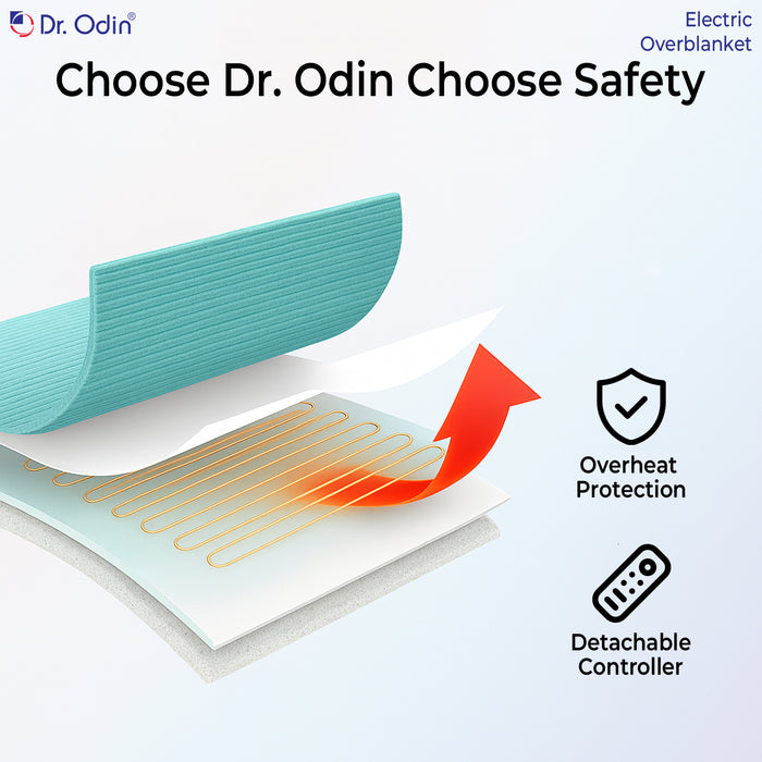 Dr. Odin electric overblanket with heating elements and safety features on a white background