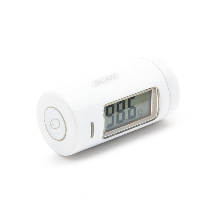 White digital thermometer with a digital display on a white background
