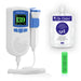 Fetal doppler ultrasound device with gel pack on a white background