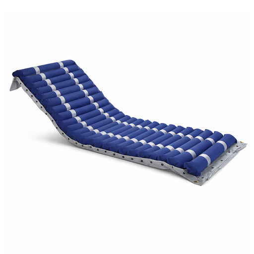 Blue and white air mattress on a white background