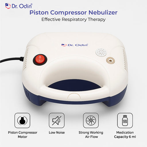 Dr. Odin Piston Compressor Nebulizer on a white background with features listed below.