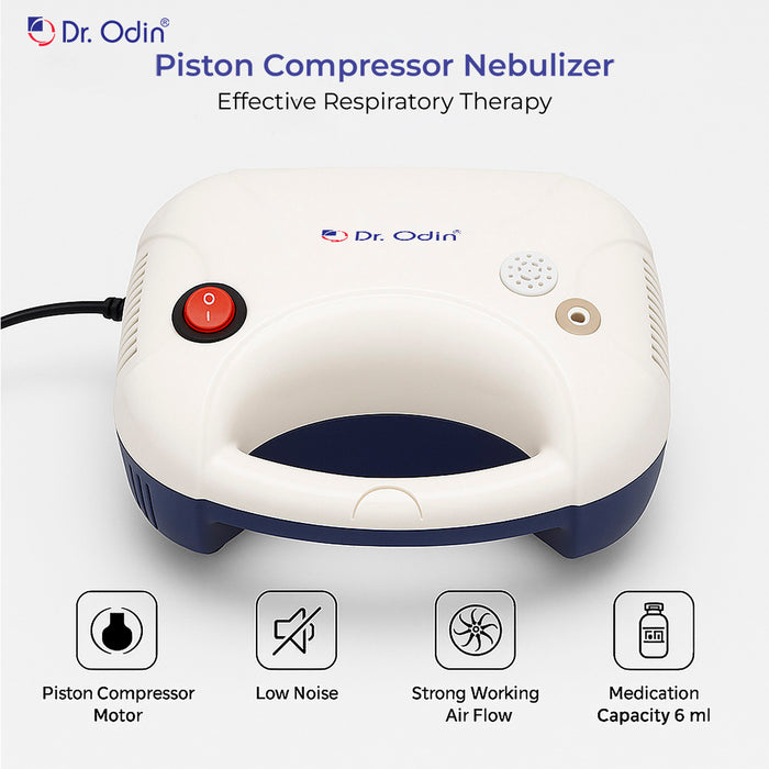 Dr. Odin Piston Compressor Nebulizer on a white background with features listed below.