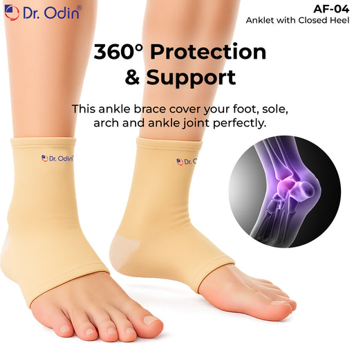 Dr. Odin ankle brace with text highlighting features on a white background