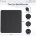 Black electric bed warmer with features listed on a white background