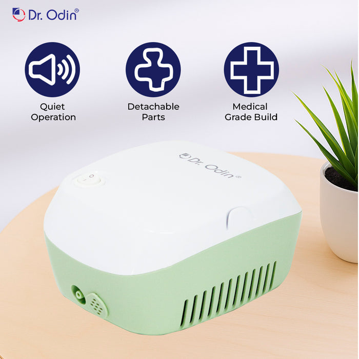Green and white device with Dr. Odin branding on a light background
