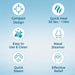 List of features of a nasal steamer on a blue background