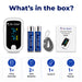 Dr. Odin pulse oximeter set with batteries, lanyard, and user manual on a white background.