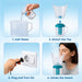 Step-by-step guide on how to use a steam inhaler with images of adding water, attaching the top, plugging it in, and using it.