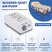 Dr. Odin whisper quiet air pump with features listed on a blue and white background