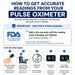 Infographic on how to get accurate readings from a pulse oximeter with FDA logo and step-by-step guide.