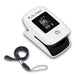 Finger pulse oximeter with lanyard on a white background, branded 'Dr. Odin'.
