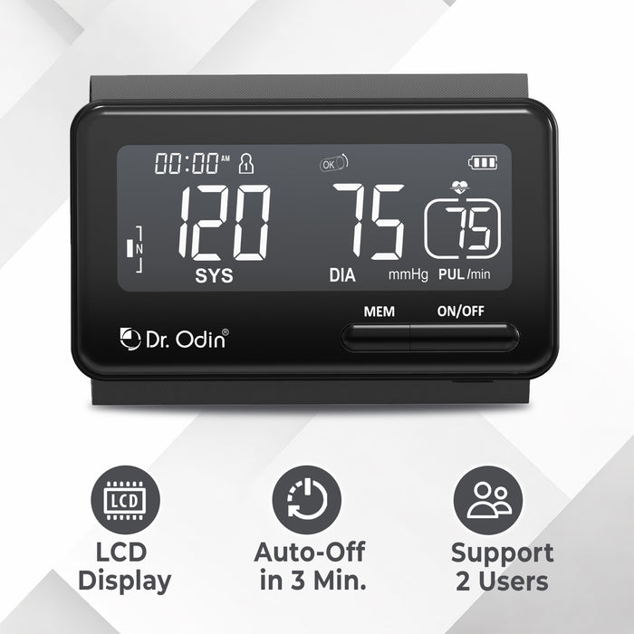 Blood pressure monitor with digital display on a white background, featuring the brand 'Dr. Odin'.