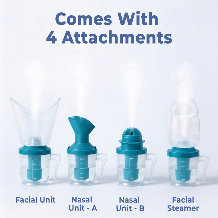 Four attachments for a facial device on a white background with text indicating '4 Attachments'.