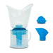 Blue and white plastic funnel set on a white background