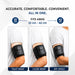 Blood pressure monitor with arm wraps showing different wrapping techniques on a white background.