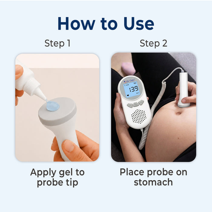 Instructions on how to use a fetal monitor with text and images.