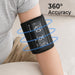 Blood pressure monitor on a person's arm with '360° Accuracy' text.