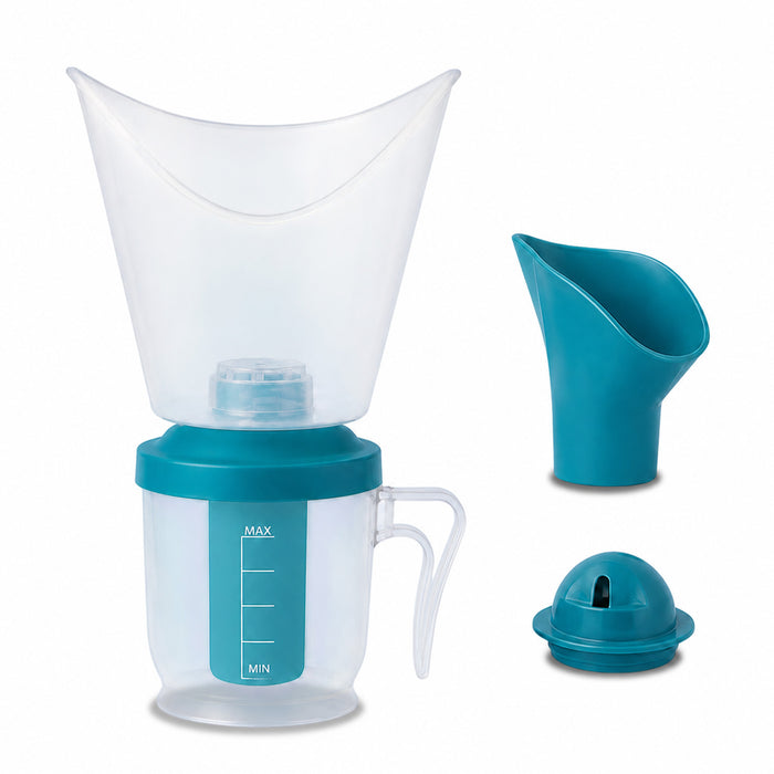 Teal and clear plastic kitchen tool set on a white background