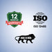 Logos for 12 months warranty, ISO 13485, and 'Make in India' on a light blue background