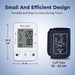 Blood pressure monitor with cuff, dimensions, and Dr. Odin branding on a blue background