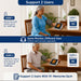Two people using a blood pressure monitor with text indicating support for two users and memory storage.