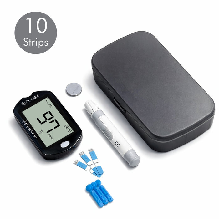 Blood Glucose Meter Kit with 10 Test Strips & Lancets | 5-Second Results | Automatic Coding | SyncSmart App