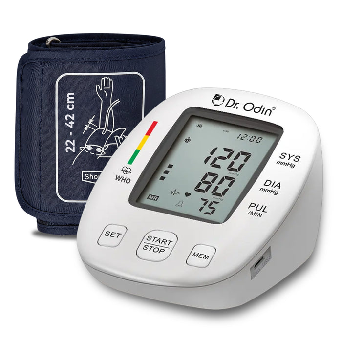 Dr. Odin blood pressure monitor with arm cuff on a white background