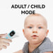 Baby with a digital thermometer and text 'Adult/Child Mode' on a white background