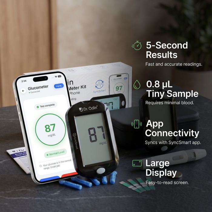 Blood Glucose Meter Kit with 10 Test Strips & Lancets | 5-Second Results | Automatic Coding | SyncSmart App
