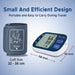 Blood pressure monitor with cuff and digital display on a light blue background