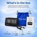 Dr. Odin blood pressure monitor set with monitor, cable, user manual, and pouch on a blue gradient background.