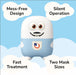 Cartoon character with cloud background and text about product features