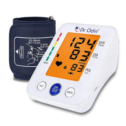 Dr. Odin blood pressure monitor with arm cuff on a white background