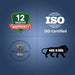 Four logos on a blue background: 12 months warranty, ISO certification, CDSCO logo, and 'Make in India' lion.