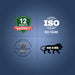 Four logos on a blue background: 12 months warranty, ISO 13485, CDSCO logo, and 'Make in India' tiger emblem.