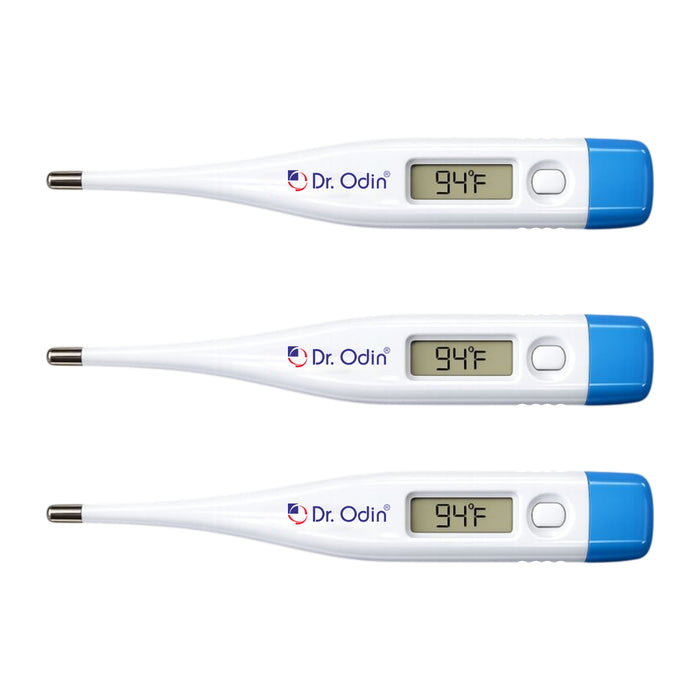 Three Dr. Odin digital thermometers on a white background