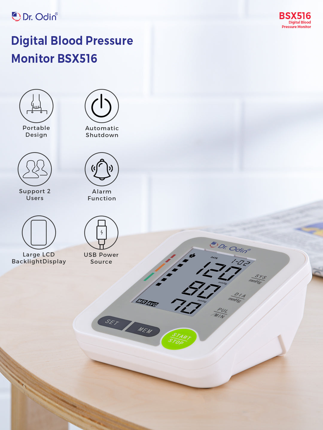 Blood Pressure Monitor BSX516 White